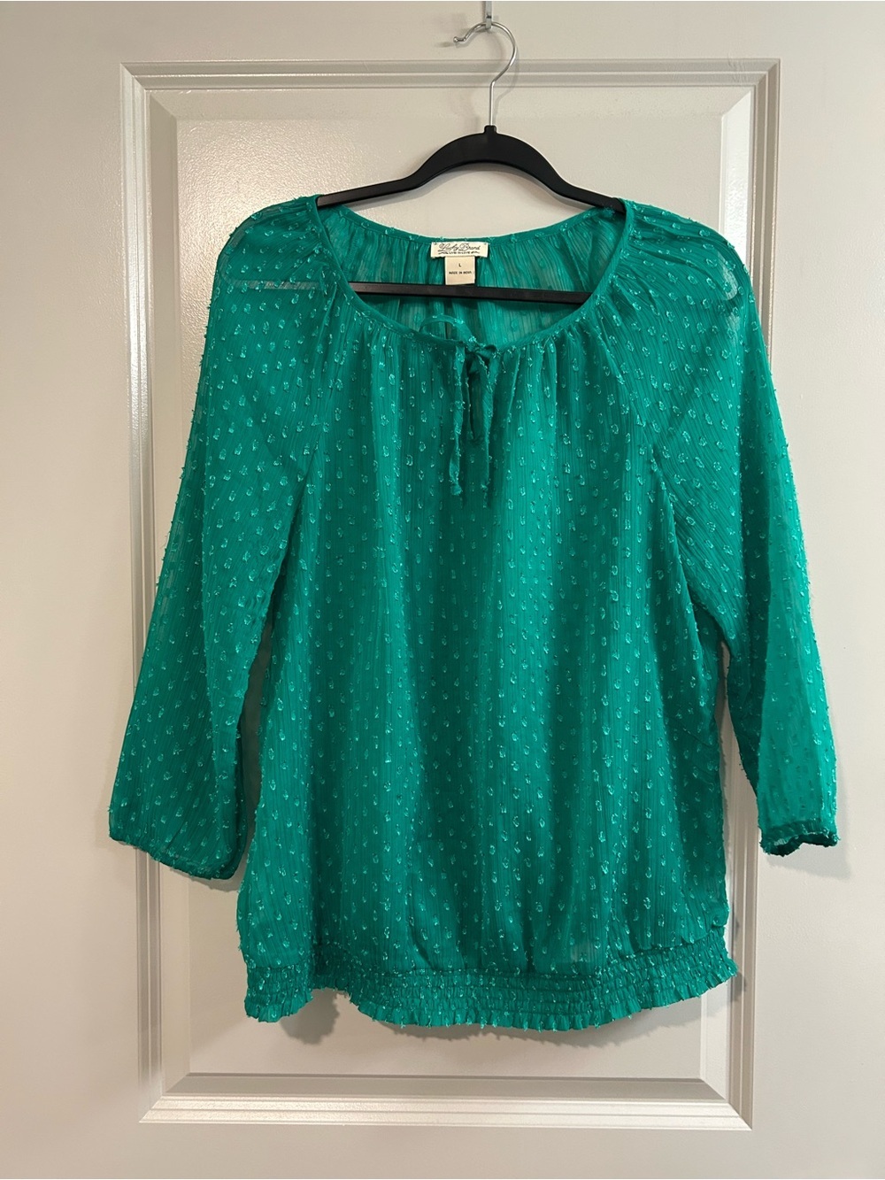 Lucky Brand Teal Green Swiss Dot Peasant Tunic